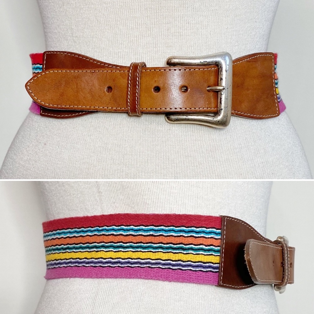 Vintage Lands’ End leather & rainbow strap belt